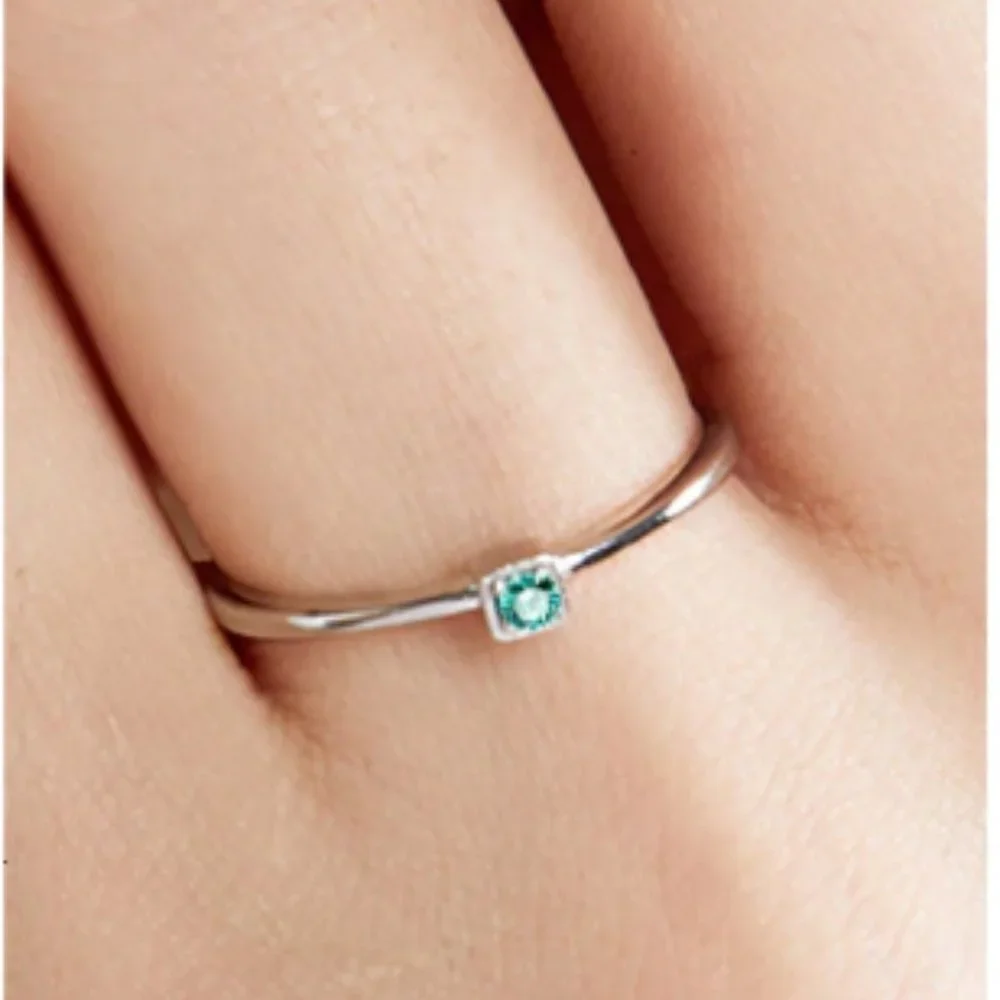 925 Silver Aqua Green Thin Ring Size 6 NWT